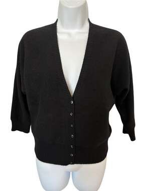Lord & Taylor 100% Cashmere Black V Neck Button Front Cardigan Sweater XS